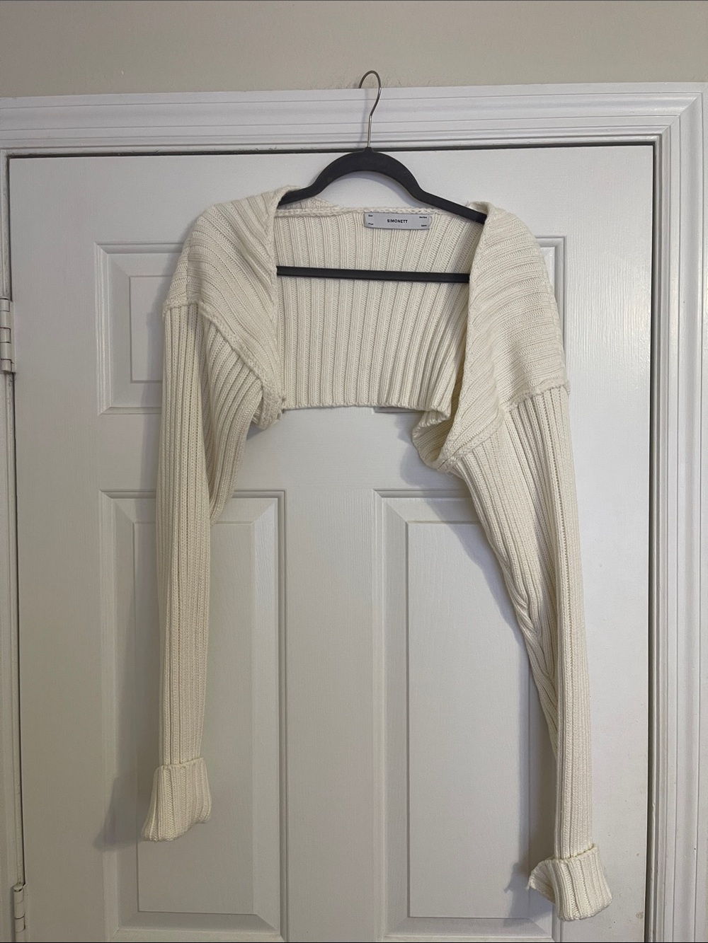 Simonett Cream Ribbed Bolero Shrug Sweater